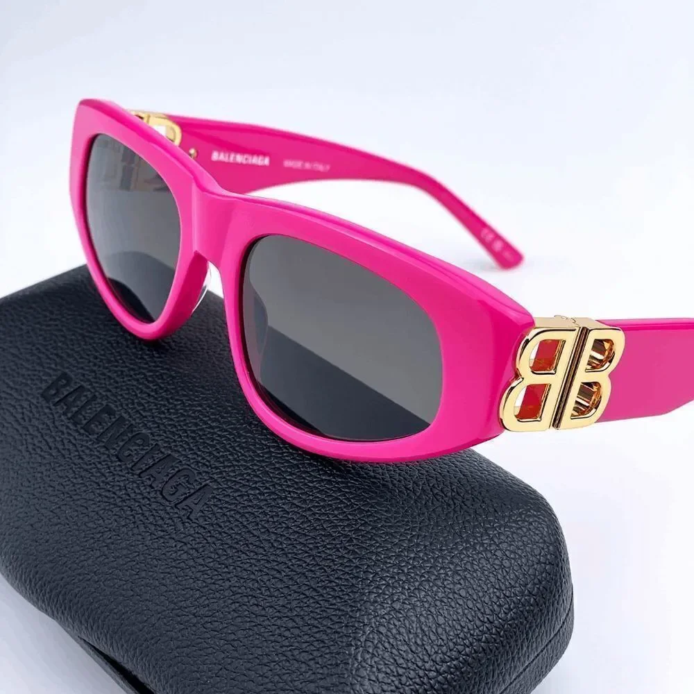 SALE! NEW Balenciaga BB0095S 006 Pink Gold Logo Grey Cat Eye Women Sunglasses